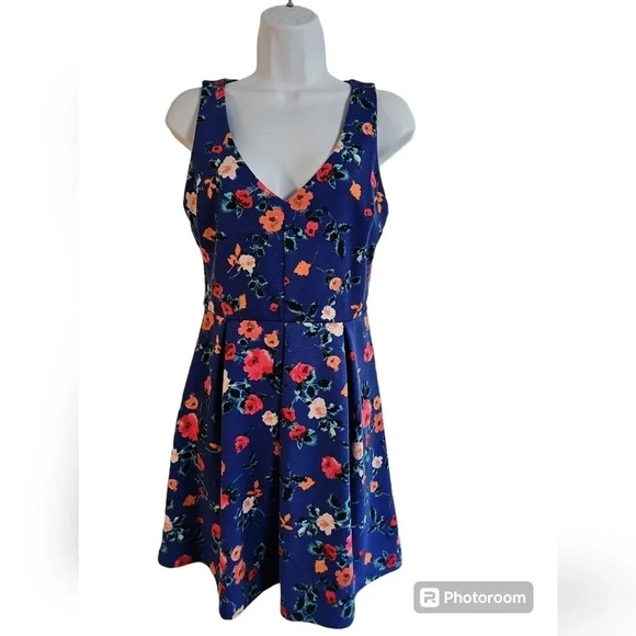 Candie's Medium Purple Floral Cocktail Retro 60's Classic Midi Fit Flare Dress - Picture 2 of 6